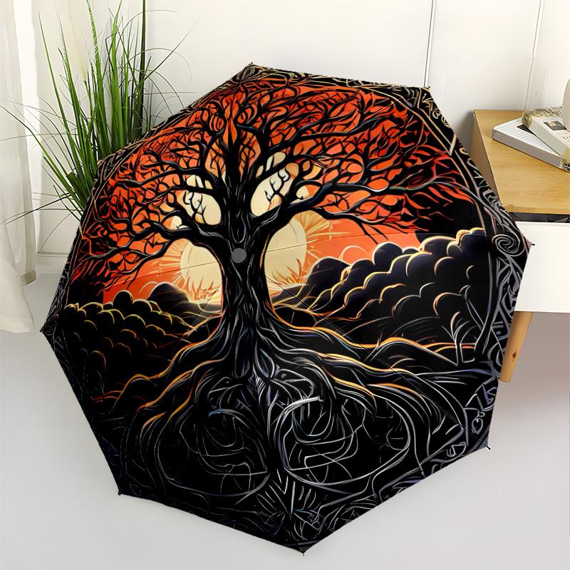 Tree Life Artwork Portable Automatic Umbrella with 8-Rib Compact Design All-Season Use Elegant Umbrella Perfect Gift for Women/Men