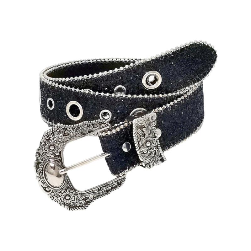 Large Eyelet Sequined Belt for Jeans Bead Trim PU Leather Belt Subculture Pants Belt Elegant Girl Clothing Waist Decors