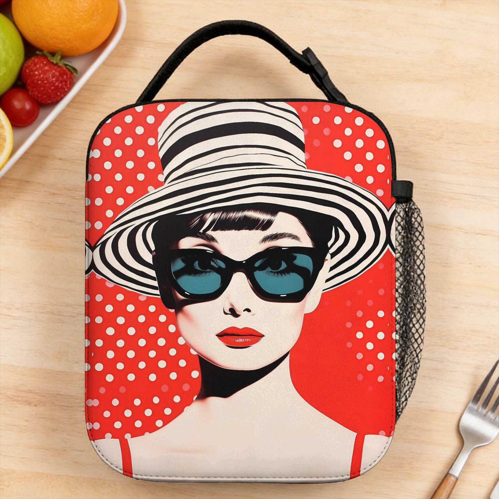 Audrey Hepburn Lunch Bag Picnic Portable Insulated Thermal Tote Handbags For Girls  Waterproof Print Cooler Bag One Size