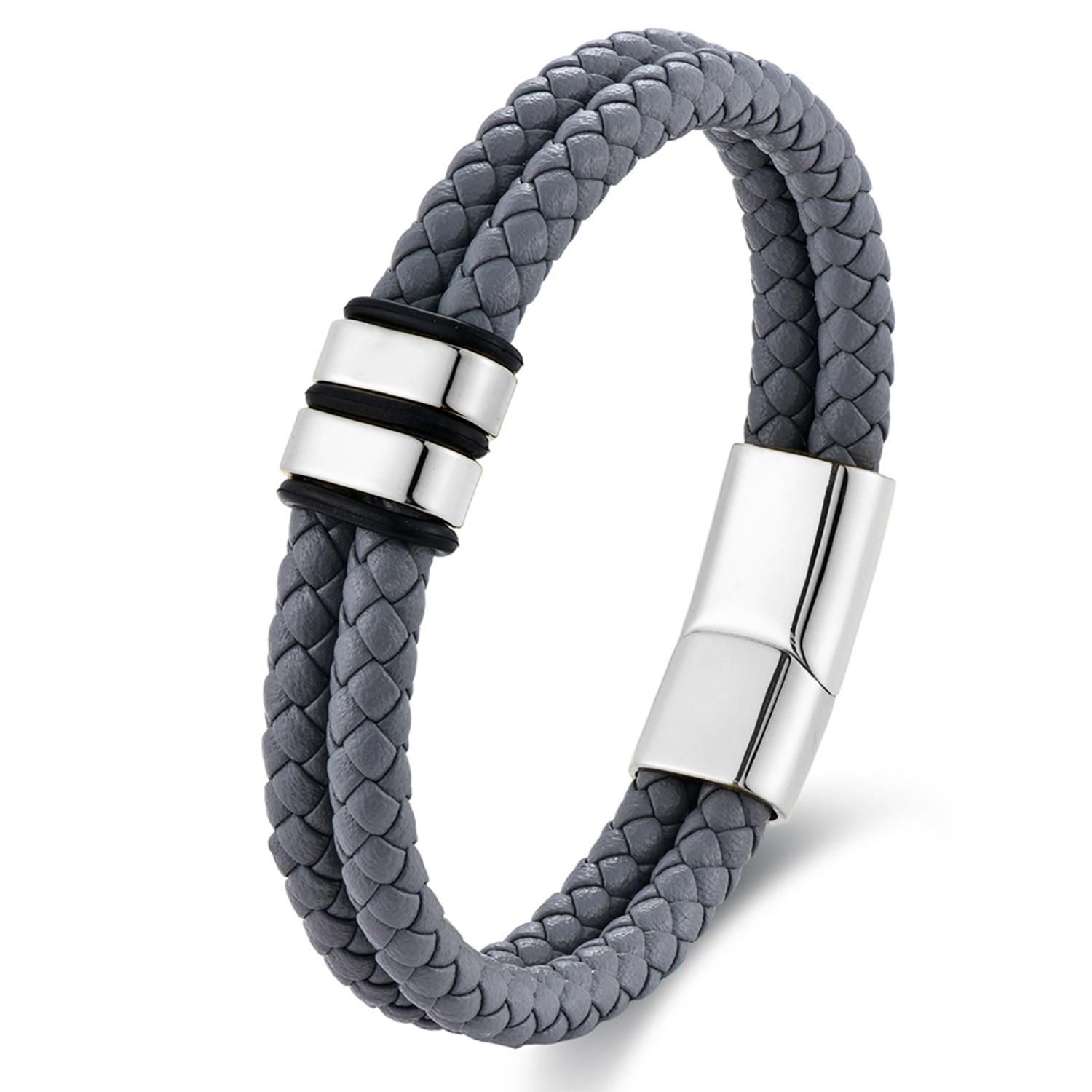 

Mens Black Leather Braided Bracelet DIY Cuff Personalized Handmade Jewelry Trendy Accessory 23CM