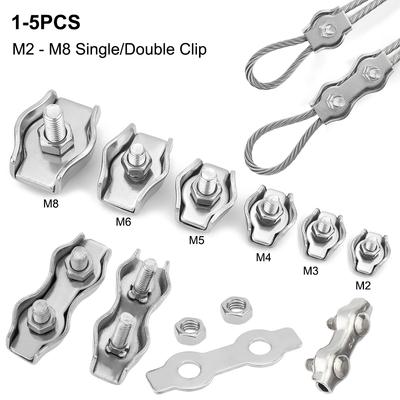 2-5pcs Waterproof Stainles Steel Wire Rope Clips Single/Double Grips Cable Clamps Chuck Lock M2-M6 Cable Wire Hardware Fastener