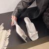 Fashion Women's Slippers Thin Heels Square Toe Butterfly-knot Shoes Women Dress All-match Fashion Elegant One-word Zapatillas De Mujer