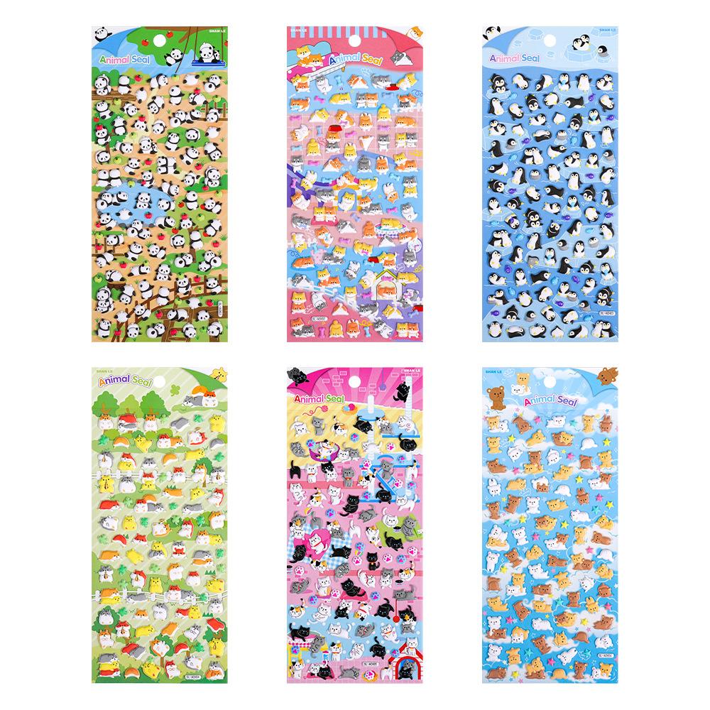 Self Adhesive 3D Mini Animal Stickers Set Kawaii Cat Panda Penguin Dog for Children Reward Craft Sticker Album Decor
