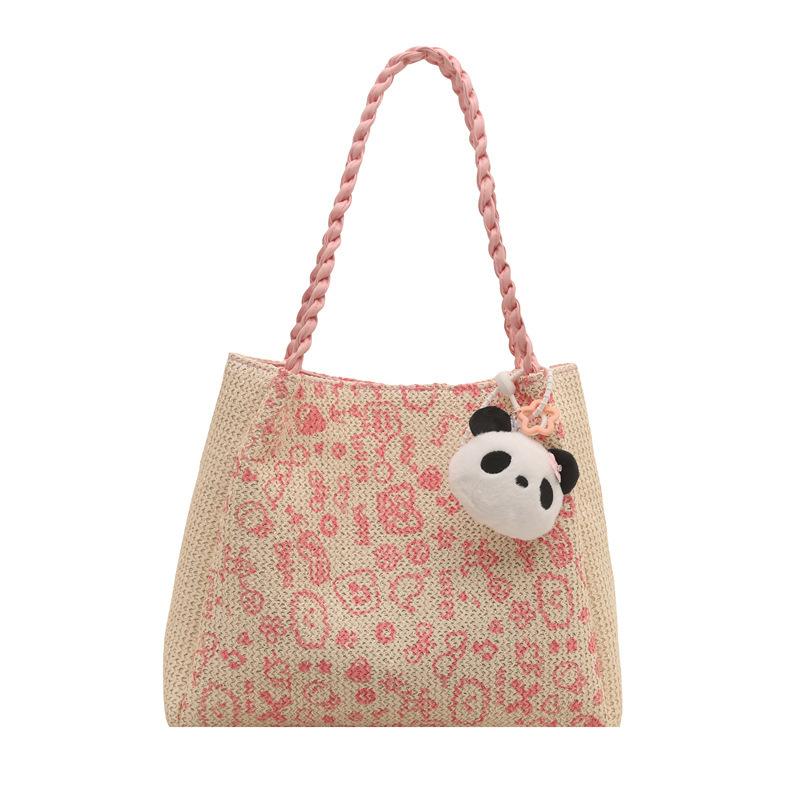 Korean leopard print handbag autumn and winter retro woven knitted bag fashionable large-capacity tote bag female cute student