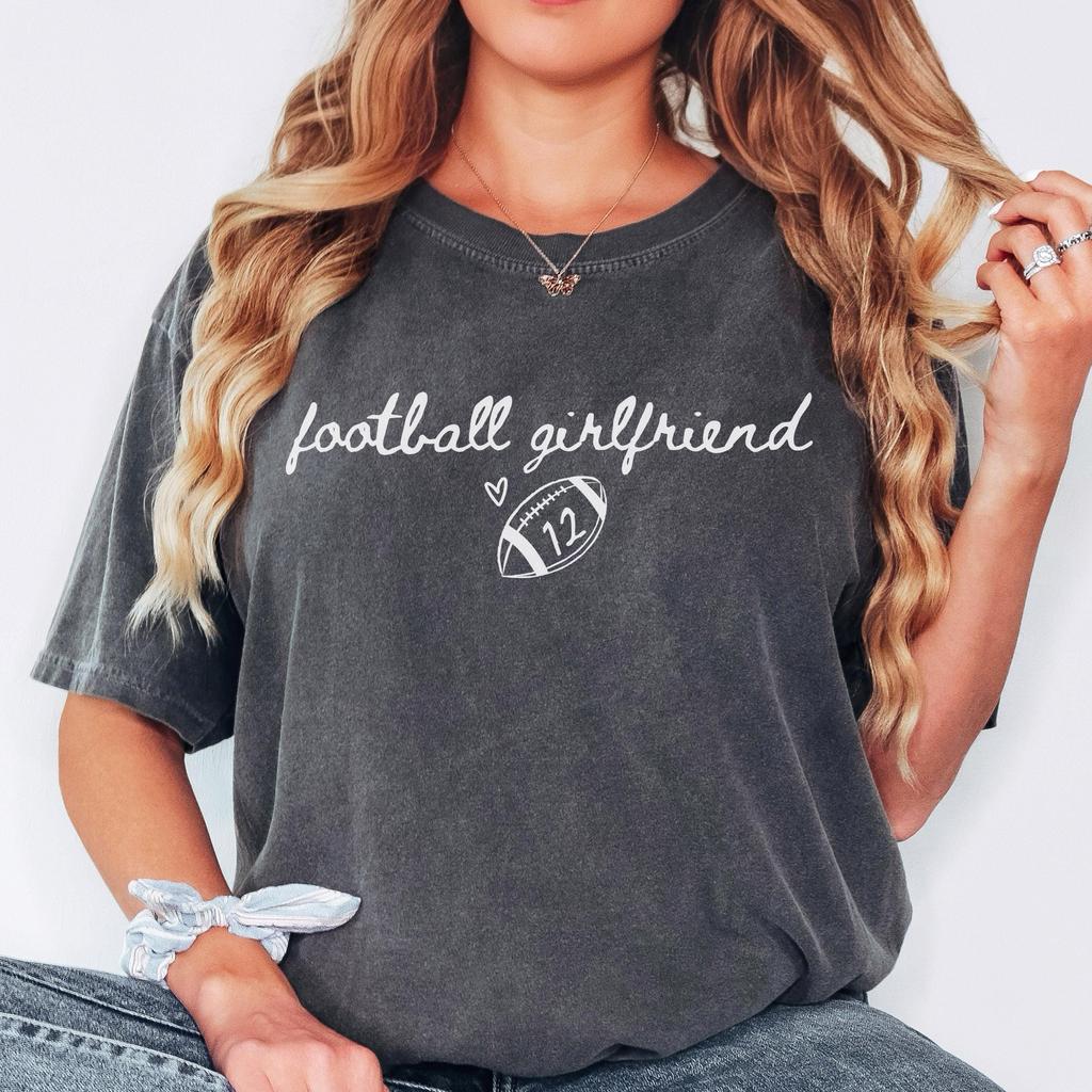 Custom Football Girlfriend Shirt Personalized Football Shirt Game Day Football Girlfriend Tee Football Gift Player Number Comfort Colors