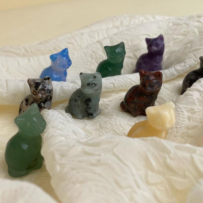 Kristall Glückskatzen Figur Schnitzerei Miniatur Ornament für Schreibtisch Fengshui Dekorationen Symbol für Glück Tierstatue