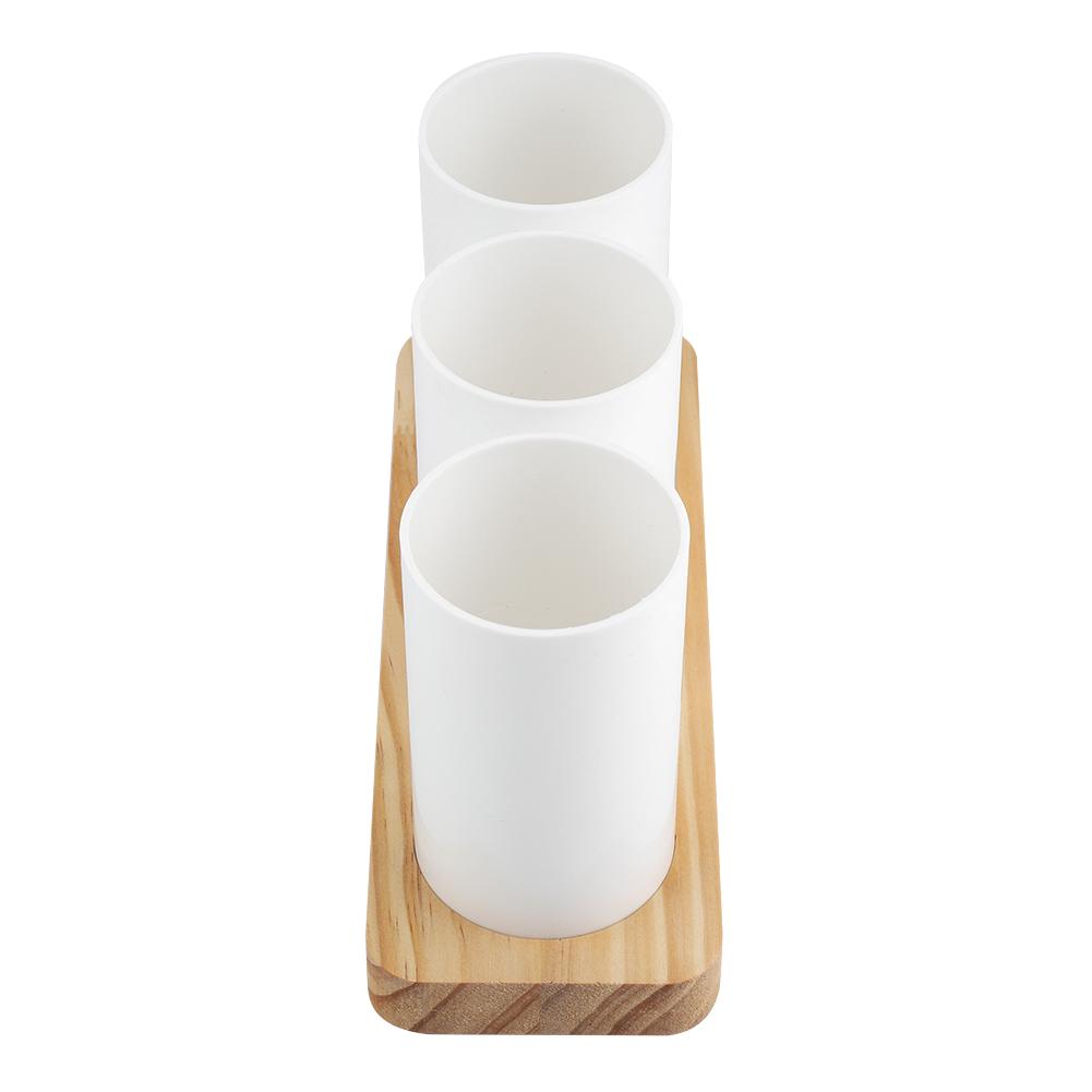 Oak Wooden Base Chopsticks Holder Cutlery Storage Box Drain Rack Knife   with Three Compartments, Stable   Design for Kitchen Draining an