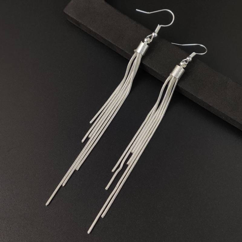 Silver Geometric Tassel Earrings For Women Summer Jewelry Gift
