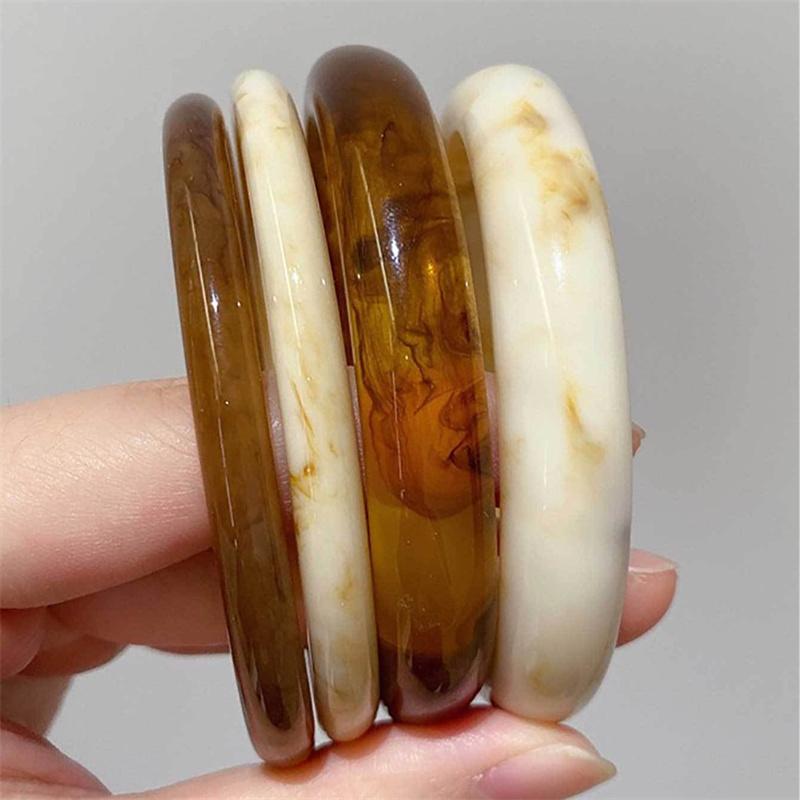 

4PCS Acrylic Resin Geometric Bracelets for Women Minimalist Chic Irregular Marbling Round Cuff Bangle Fashion Party Jewelry Gift