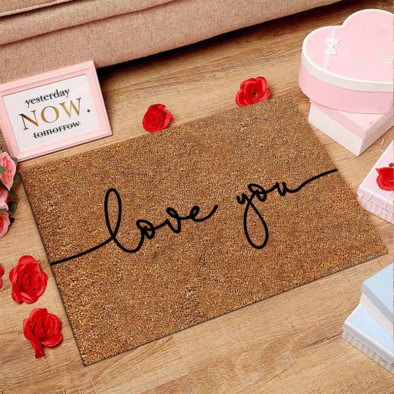 American Valentine's Day Series Crystal Velvet Carpet Love Door Mat Festive Holiday Home Decoration Mat Gift Wedding Mat