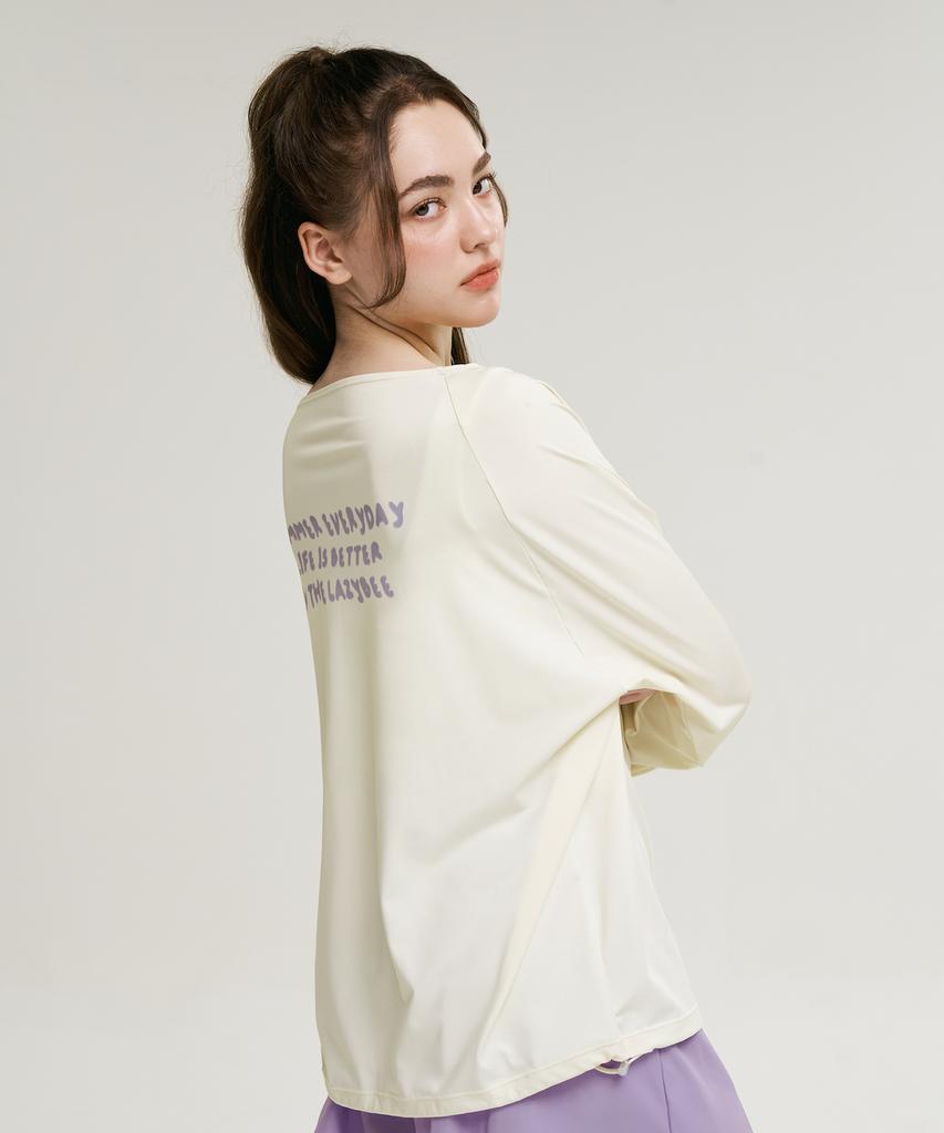 Leijibi Cotton Candy String Oversized Women'S Long Sleeve Rash Guard Coconut Milk