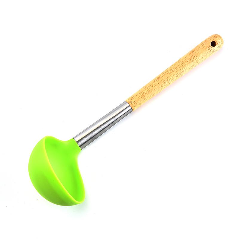 Durable Wooden Handle Silicone Kitchenware 7-Piece Set: Non-Stick Spatula & Spoon