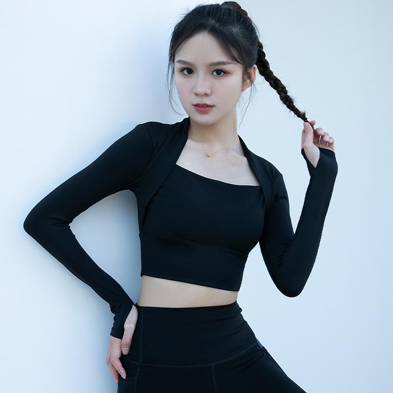 Women s Long Sleeve Yoga Top with Built-In Bra - Short Style for Running & Fitness