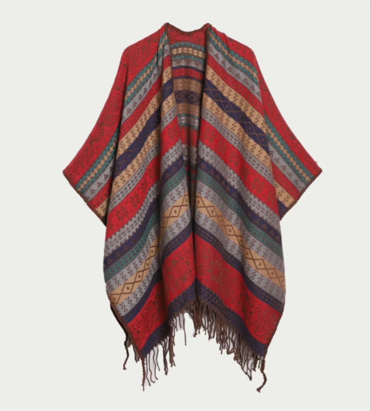 2025 Ethnic Tibetan Yunnan Photography Shawl Cloak Scarf Cape Retro красный