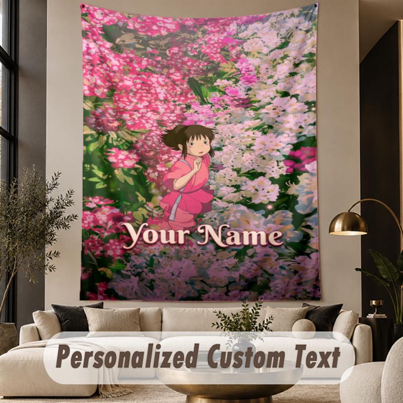 Custom Text Printed Tapestry Spirited Away Pattern Large Wall Hanging Indoor Room Decor