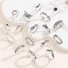 Exaggerated Butterfly Heart & Cross 17-Piece Ring Set with Retro Design
