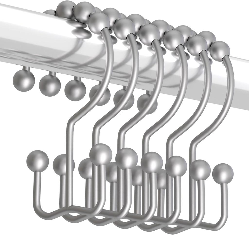 Shower Curtain Hooks Rings, Rust Resistant Metal Double Glide Shower Hooks Rings for Bathroom Shower Rods Curtains, Set of 12 Hooks