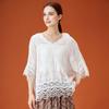 DIMANAF 2026 New Summer Basic Shirt Women Lace O-Neck Blouse Tops Tees Loose White Short Tees