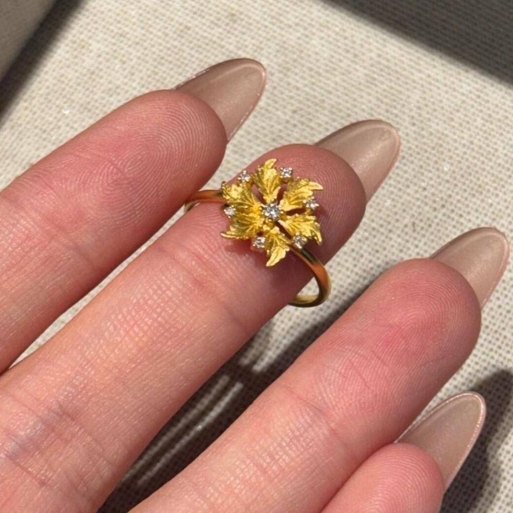 Ancient Peony Rhinestone Rings Copper Gold Jewelry Accessories Trendy Floral Adjustable Ring  Gift