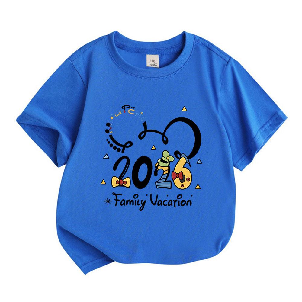 Kids Boys Girls 100% Cotton Crew Neck Short Sleeve T-shirt, 2026 Family Vacation Cute Cartoon Print Casual Soft Breathable Tee for Travel Daily Wear