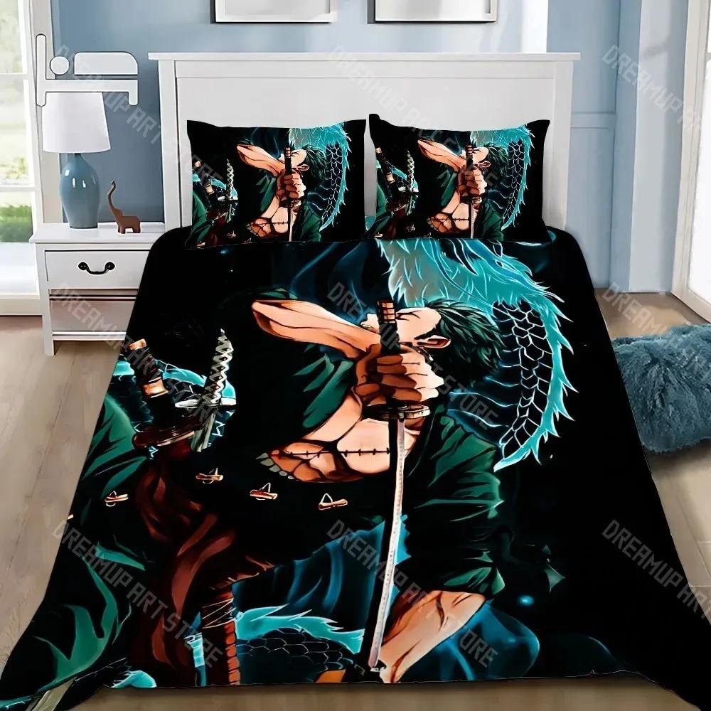 

Комплект пододеяльника One Piece Зоро Луффи Аниме Постельное белье Комплект пододеяльника Наволочка Украшение спальни 2/3 шт. Подарок 135x200cm