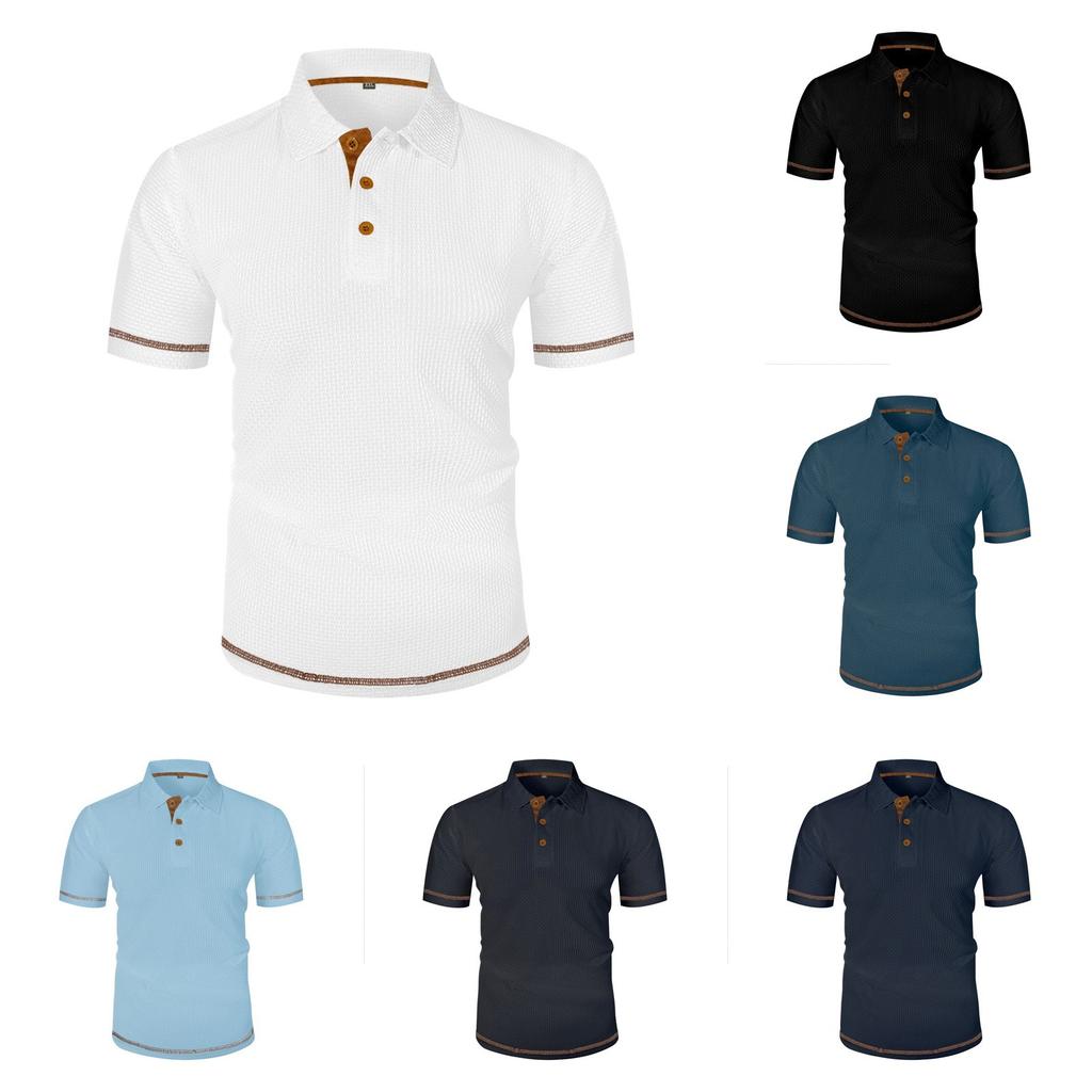 Men's Summer Color Botton Collar Short Sleeve Tops Men's Loose Sports Casual Tops