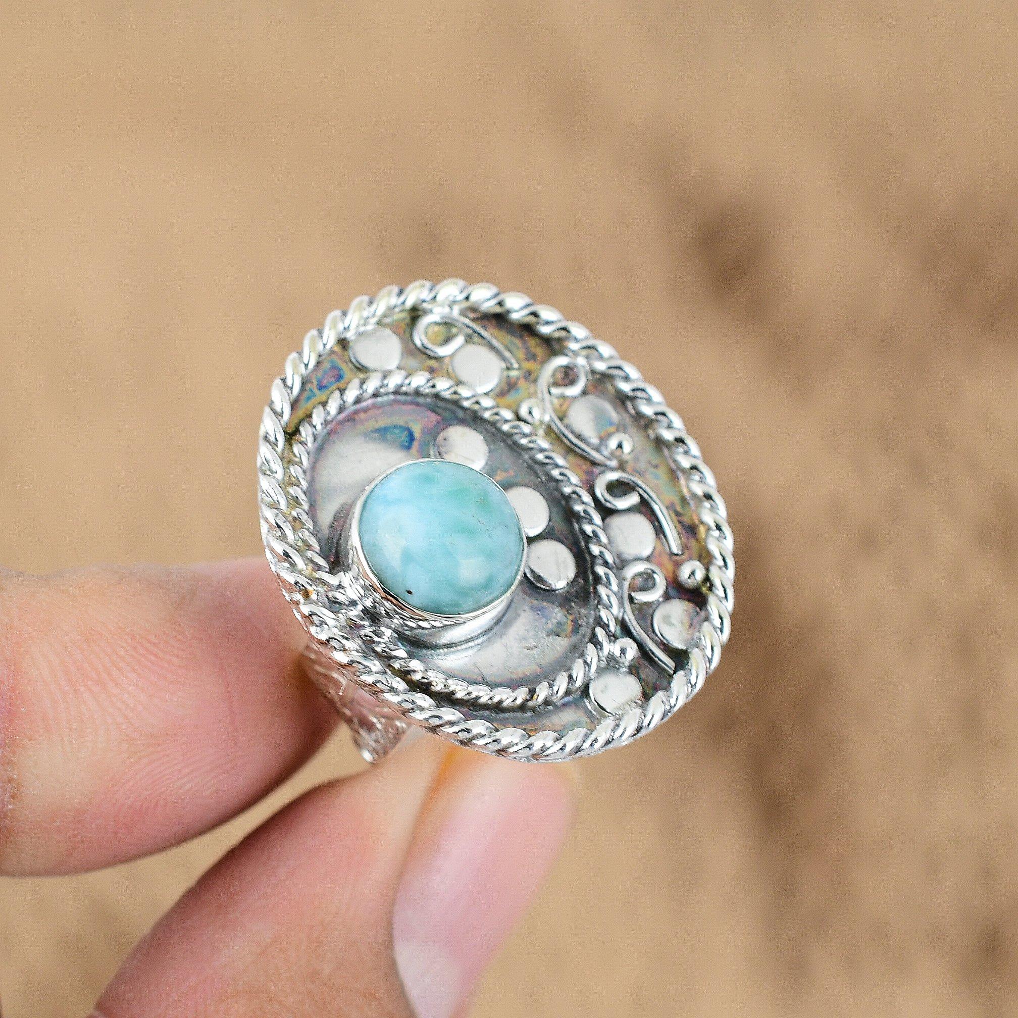 

Natural Larimar Gemstone 925 Silver Multi Stone Adjustable Ring For Girls Yes