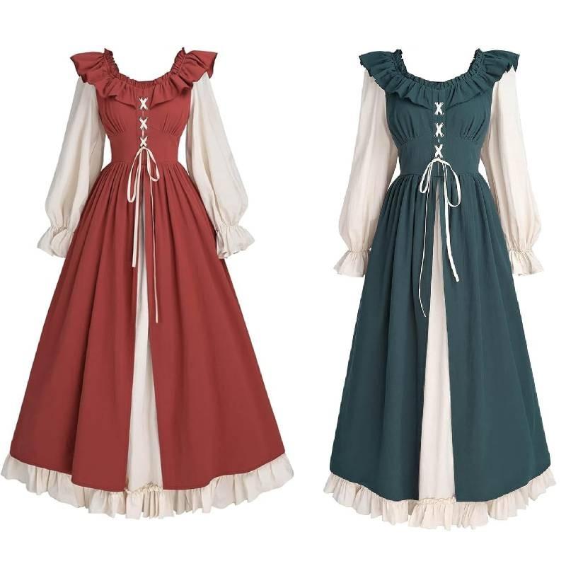The Renaissance Medieval Lotus Long Sleeves Dresses Cosplay Clothes Costume