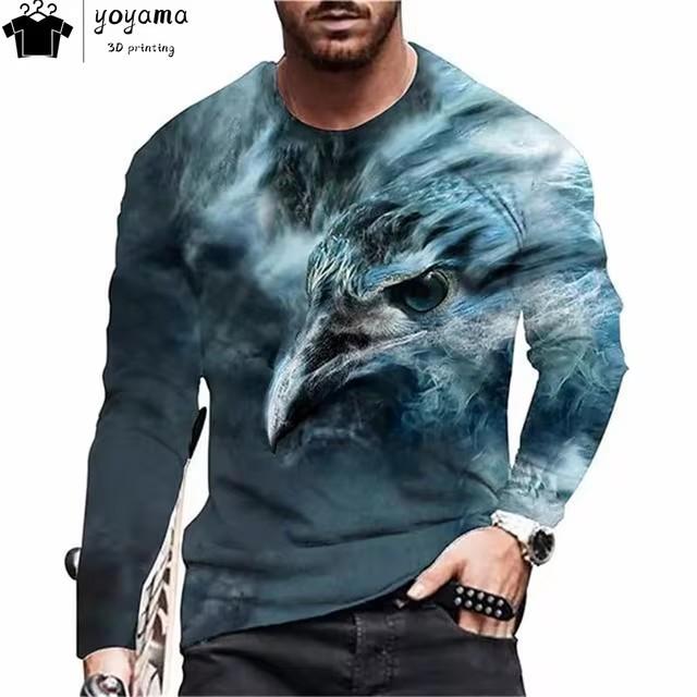 Pánske tričko s tigrom 3D digitálna potlač, okrúhly výstrih, dlhý rukáv, ležérne, pánske s tigrím vzorom, okrúhly výstrih, dlhý rukáv