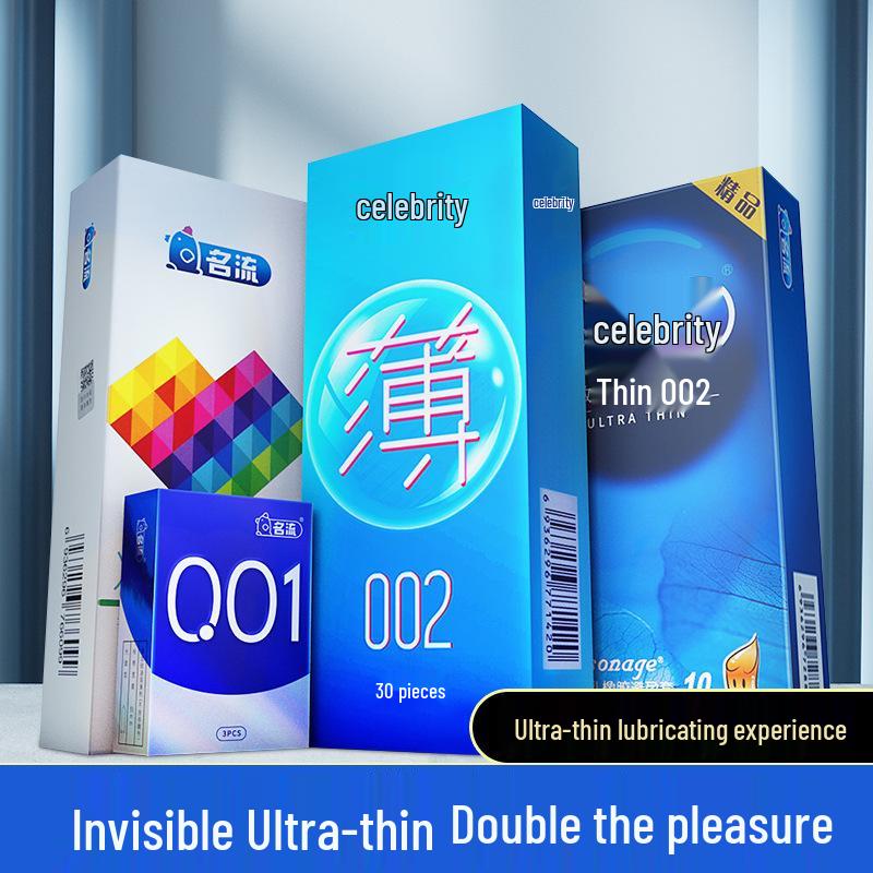 Celebrity Ultra-Thin G-Spot Condoms, Ice & Fire Combo, Small Size, Large Particles, Black