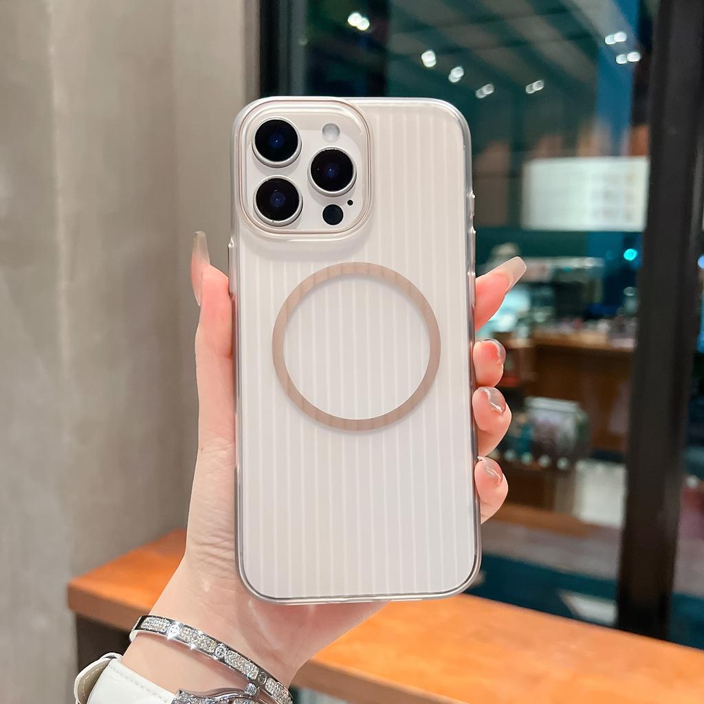 Applicable To Apple 17proMax Corrugated Magnetic Suction Phone Case IPhone 16 Matte Two Color PC Anti Fall 15 Protective Case