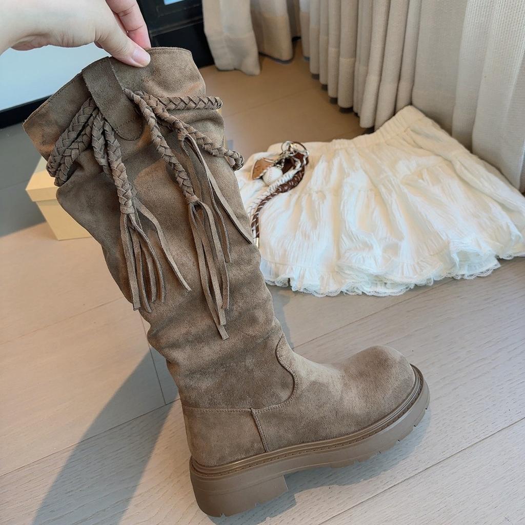 Tassel Platform High Boots Women's 2025 New Western Cowboy Boots Pile Boots Wasteland Wind Egyptian Boots.