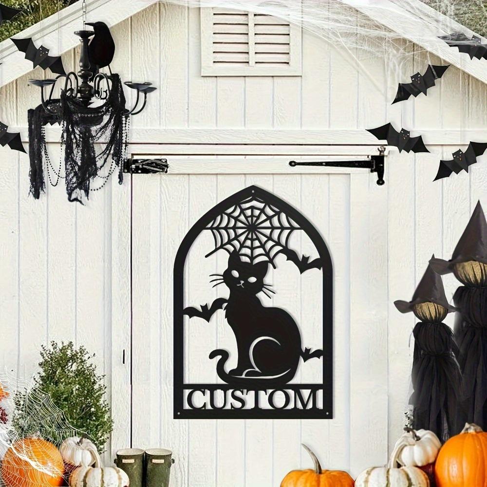 Spooky Cat Custom Metal Wall Sign - Personalized Waterproof Iron Plaque for Indoor/Outdoor Decor, Wall Sculptures.