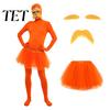 Unisex Zentai Suit Orange Full Bodysuit, with Tulle Skirt, Fake Belly, Yellow Mustache & Eyebrows, Solid Color Costume Open Face Suit, Halloween