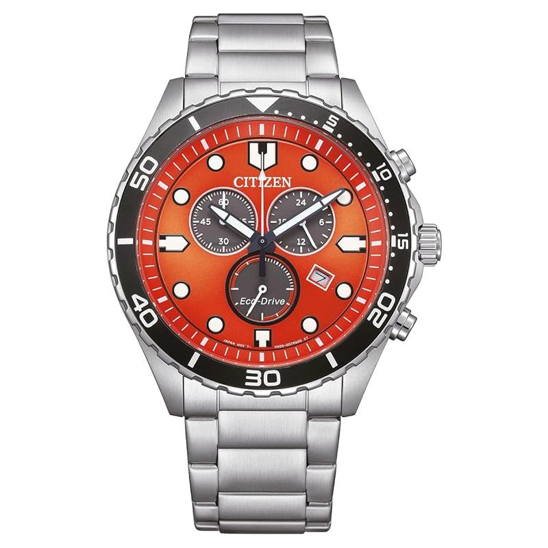

CITIZEN Chrono Sporty-aqua series 100 meters waterproof, light Quartz, Steel Strap, , men s watch, orange dial AT2560-84X помаранчевий