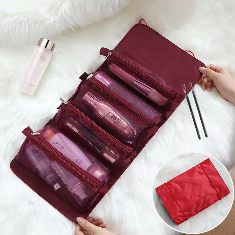 4 In 1 Cosmetic Bag For Women Zipper Mesh Separable Cosmetics Pouch Ladies Foldable Nylon Bag Rope Makeup Bag Kosmetyczka