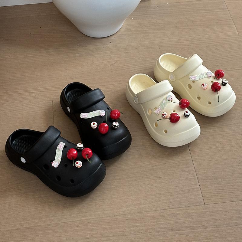 Cave shoes female cute cherry DIY summer new wear fashionable versatile height increase thick sole non-slip bag head slippers