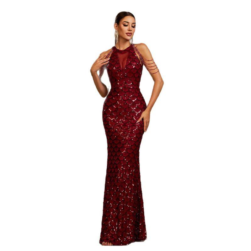 Sexy Sequin Mermaid Evening Gown Formal Occasion Dresses Red
