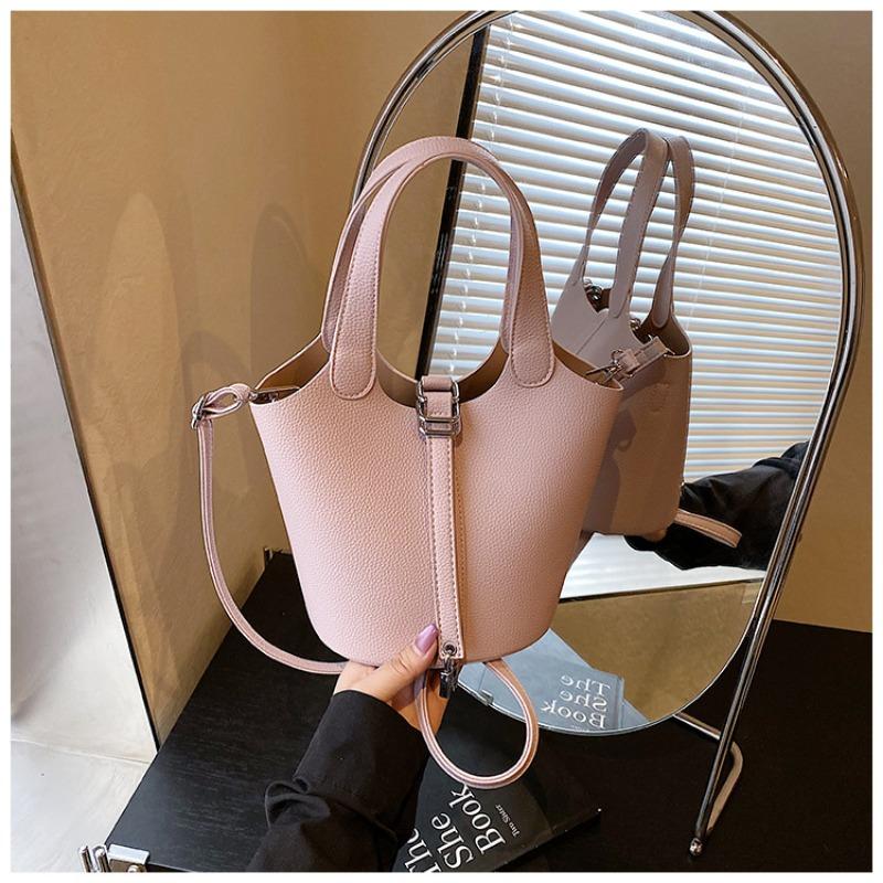 Bucket Bag Niche Design Vegetable Basket Bag Fashion Commuter Messenger Bag Texture Lychee Pattern Handbag