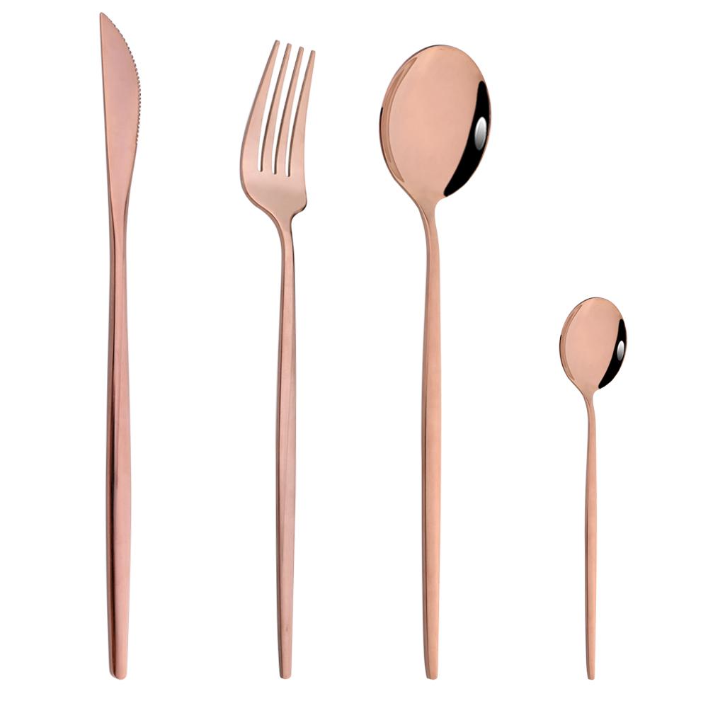 Drmfiy Pink Silver Stainless Steel Dinnerware Set Fork Knife Soup Ice Spoon Cutlery Set Western Flatware Kitchen Silverware Set