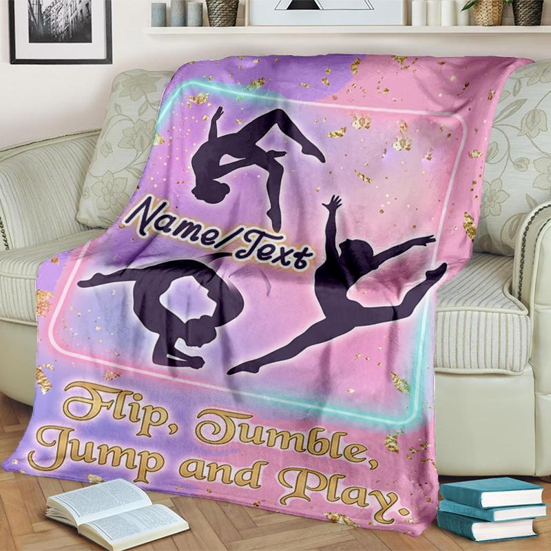 1PC Custom Name Gymnastics Fun Zone Flannel Blanket Versatile,all-season Throw Suitable for the Living Room,bedroom,camping,travel,and Gift