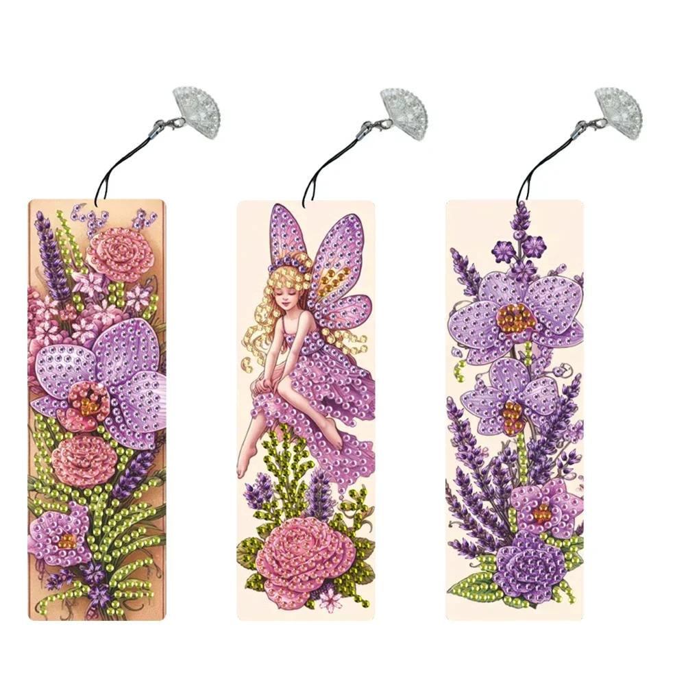 3Pcs Special Shape Flower Diamond Bookmark Art Projects Diamond Painting Bookmark Making Kit Diamond Art Bookmark with Pendant