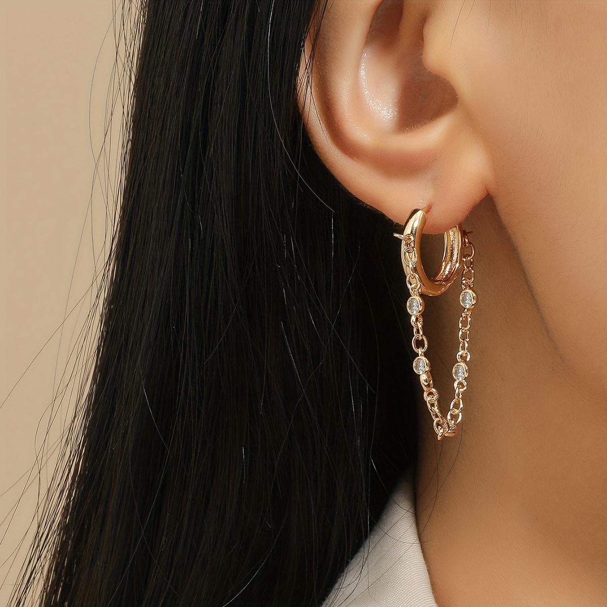 

Single, simple, personalized, creative chain earrings, ear buckles, fashionable women s geometric temperament, versatile, high-end earrings золотистый