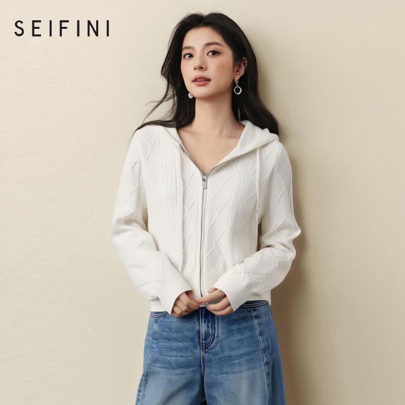 

SEIFINI Double-Zip Cable-Knit Hooded Cardigan S