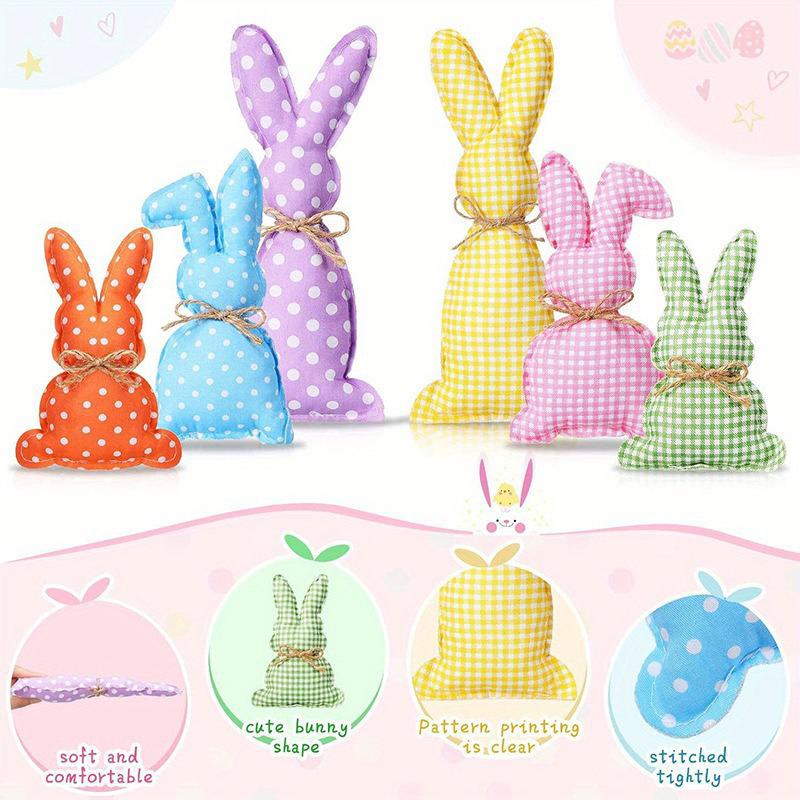 Sett med seks kaninbrett Ornament dekorasjon Polka Dot påskestoff Søt rutete feriefest lite frisk