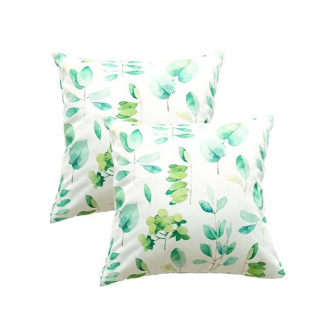 2 Pcs Green Plant Printing Outdoor Waterproof Throw Pillow Covers Decor Garden Cushion for Patio Tent Balcony Pillowcase 45*45cm