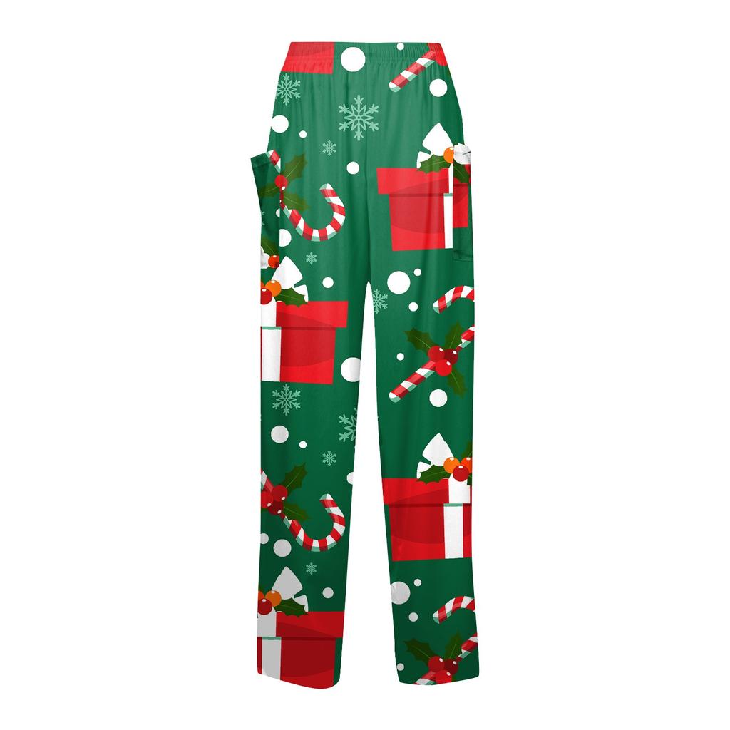Women Fashion Christmas Print Casual Loose Pants Plus Size Loose Pants