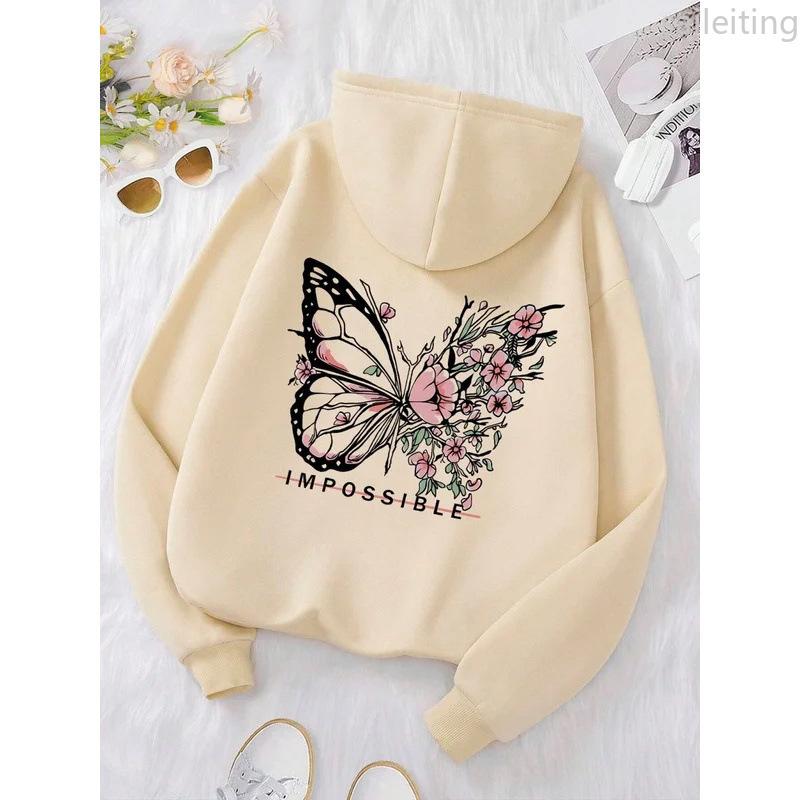 Fashion Creative Butterfly Splicing Flower Pattern Hooded Sweatshirt Women Winter Harajuku Street Hoodie Winter Clothes Women