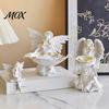 Exquisite Resin Craft Angel Figurine, Half Body Winged Fairy Sculpture with Gold Trim, Matte Statue Decor White Desk for Bedroom Shelf Gift