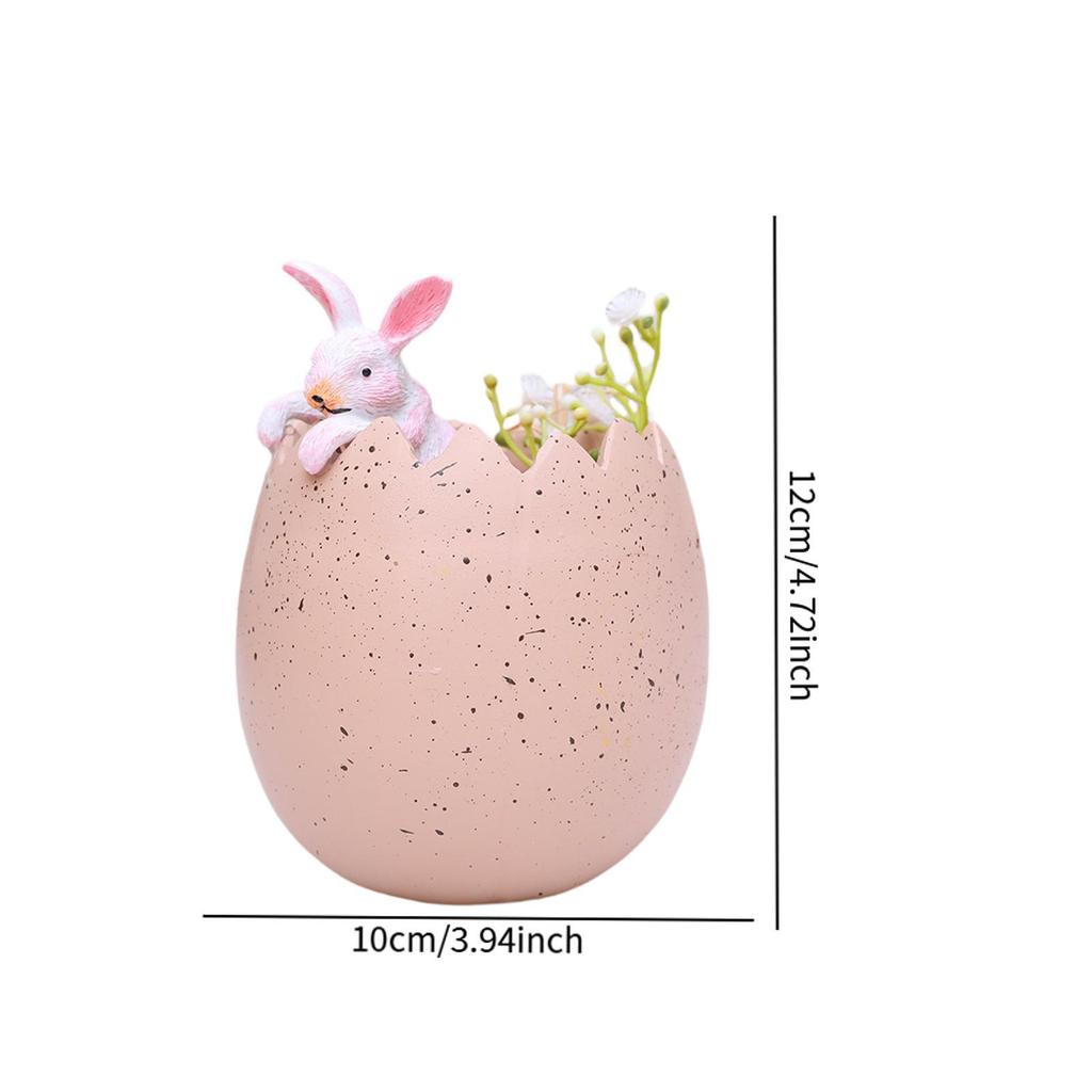Cute Eggshell Rabbit Figurine Resin Tabletop Ornament for House Decor Easter Miniature Decoration